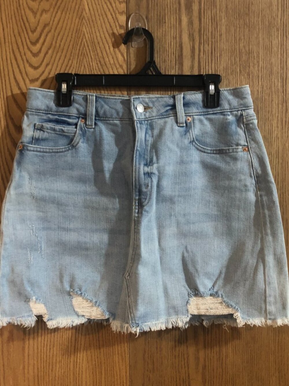 Wild Fable Womens 12 Denim Mini Skirt Light Wash Distressed Ripped Raw Hem High